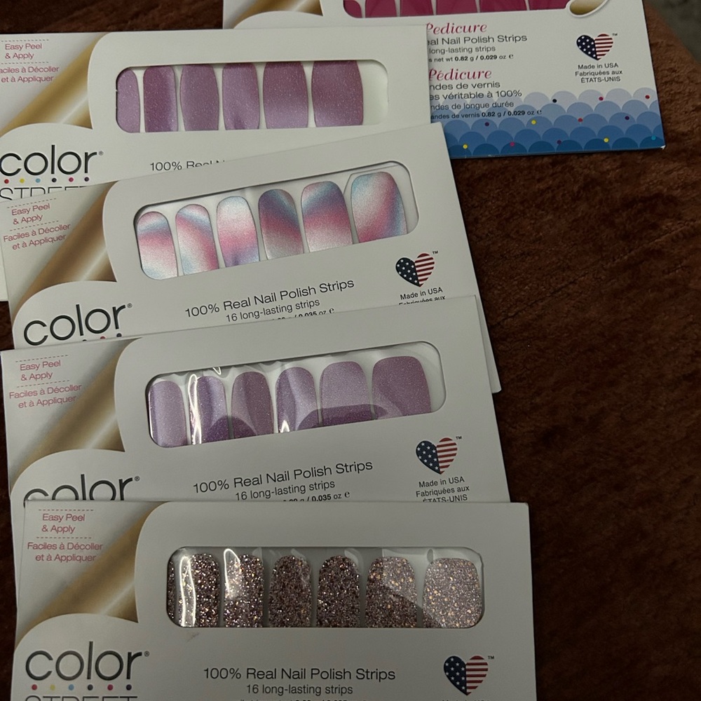 6 Color Street pink Lavender and Glitter Nail Strips